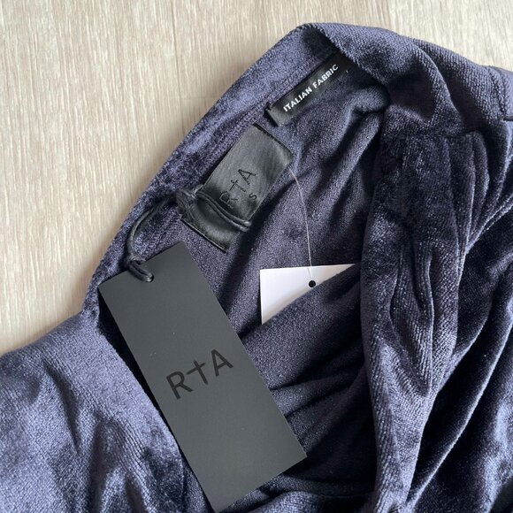 RtA Julie Ruched Velvet Bodysuit Navy Size Small NEW NWT - Picture 4 of 9
